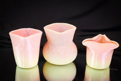 3 pc Lot Mt. Washington Uranium Burmese Victorian Glass Toothpick Holders