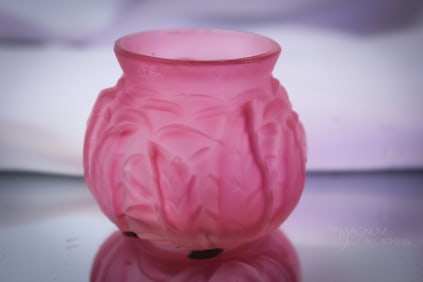 Scarce Northwood Cranberry Leaf Mold Victorian Glass Toothpick Holder