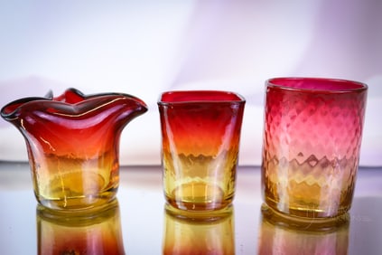 3 pc Lot Mt. Washington New England Amberina Glass Toothpick Holders