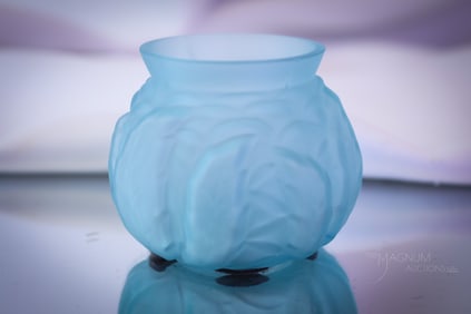 Scarce Northwood Blue Satin Leaf Mold Victorian Glass Toothpick Holder