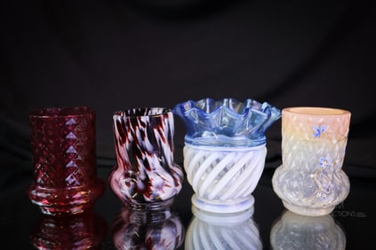 4 pc Lot Victorian Glass Toothpick Holders Opalescent Spatter & More