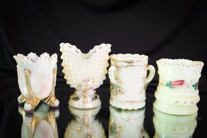 4 pc Lot Victorian Custard Glass Toothpick Holders Northwood & Heisey