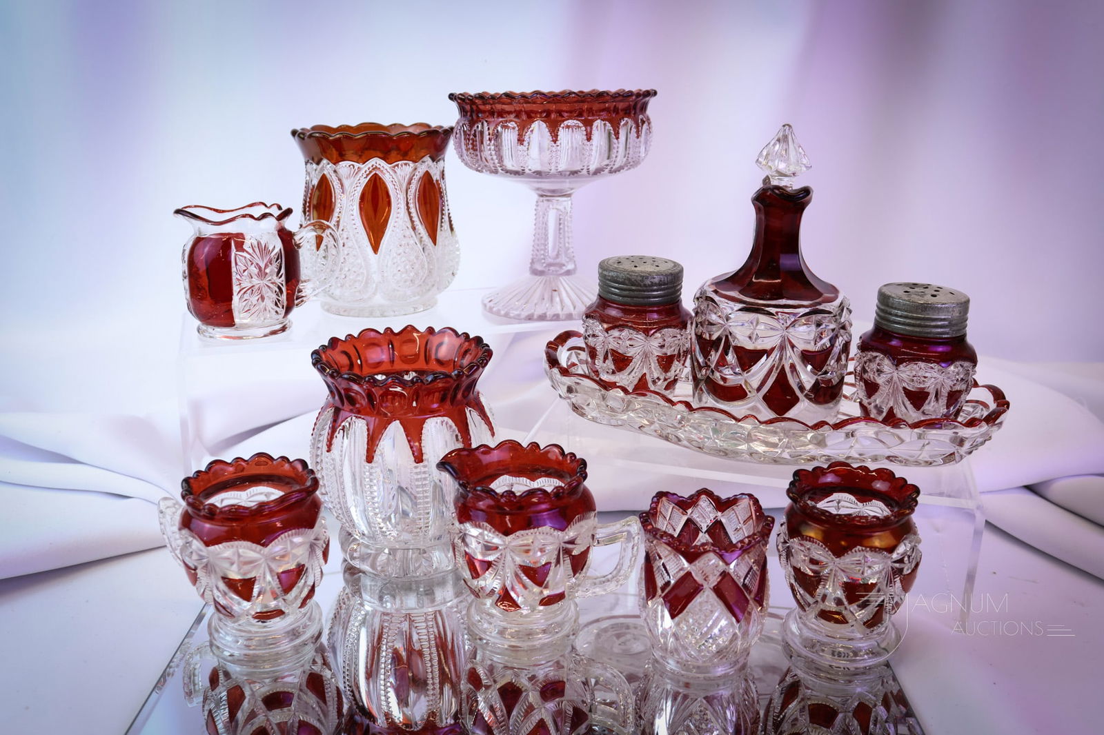 12 pc Lot "Love of Ruby Stained Glass" Riverside & More: This is a more than generous offering of twelve delights in ruby-stained Victorian glass. Some Riverisde to tickle your fancy and more. This mot offers so much when you ask so little. It is the time o