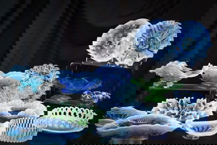 15 pc Lot Victorian Opalescent "Fun in Bowl Collecting" Glass