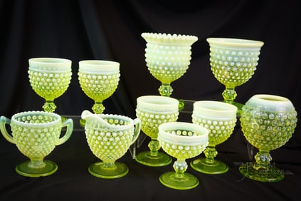 10 pc Lot Imperial Vaseline Uranium Opalescent Hobnail