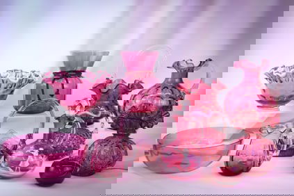 11 pc Lot Collectible Cranberry Glass Fenton and More