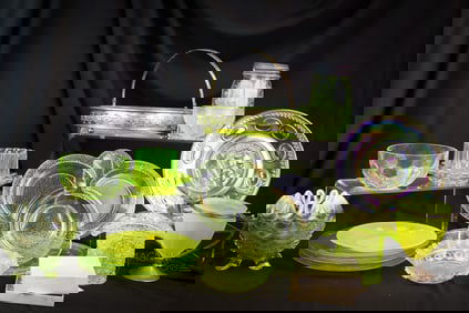 17 pc Lot Uranium Vaseline Glass Shiners