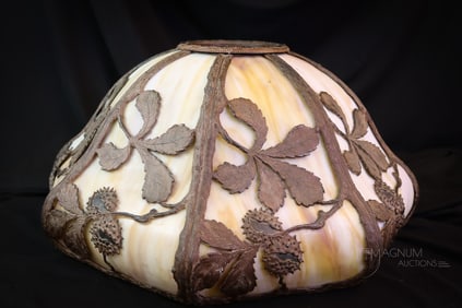 Antique Art Nouveau Slag Glass Overlay Table Lamp Shade