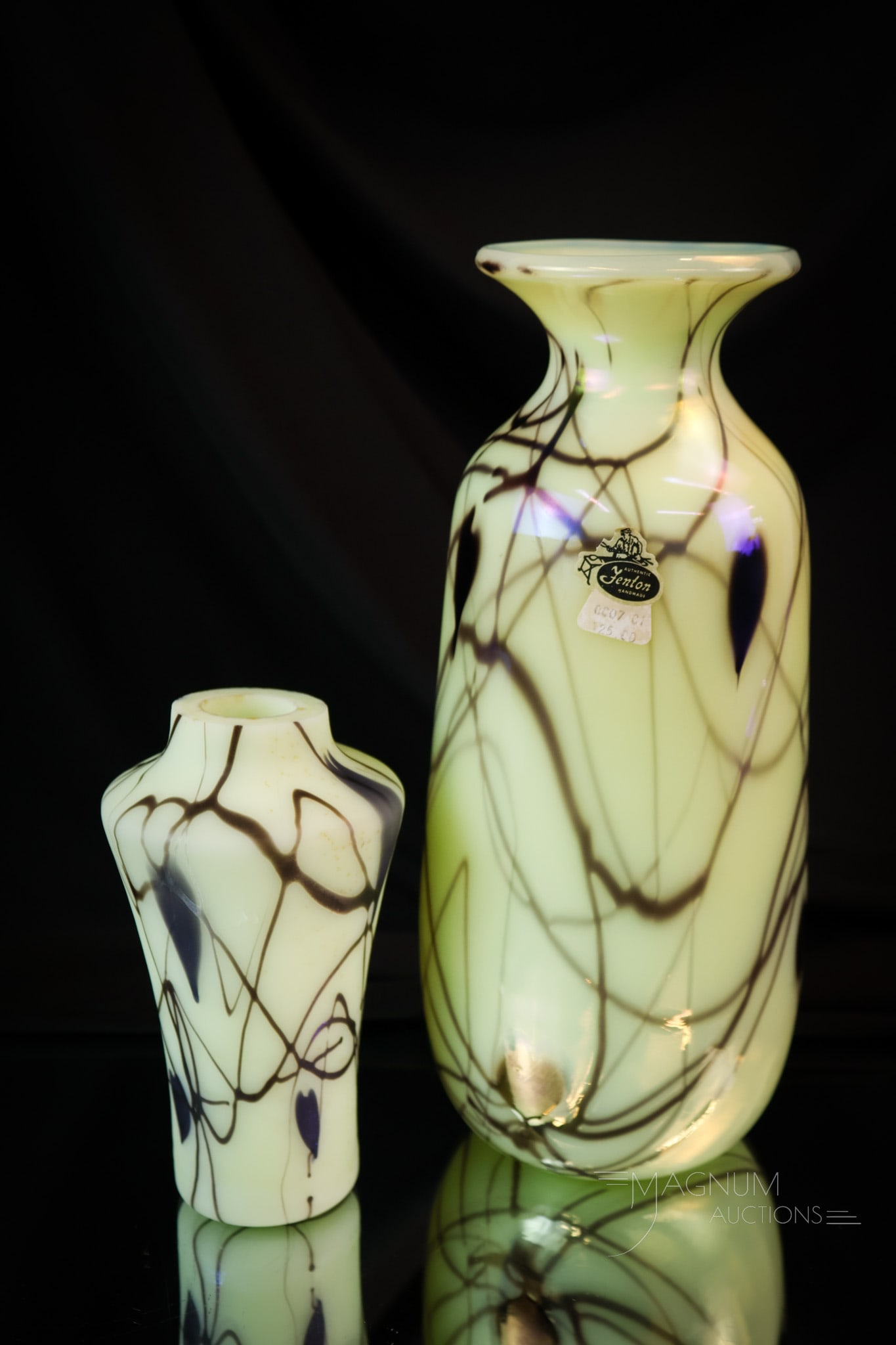 2 pc Lot Fenton Uranium Custard Art Glass Hanging Heart Vases (1 of 9)