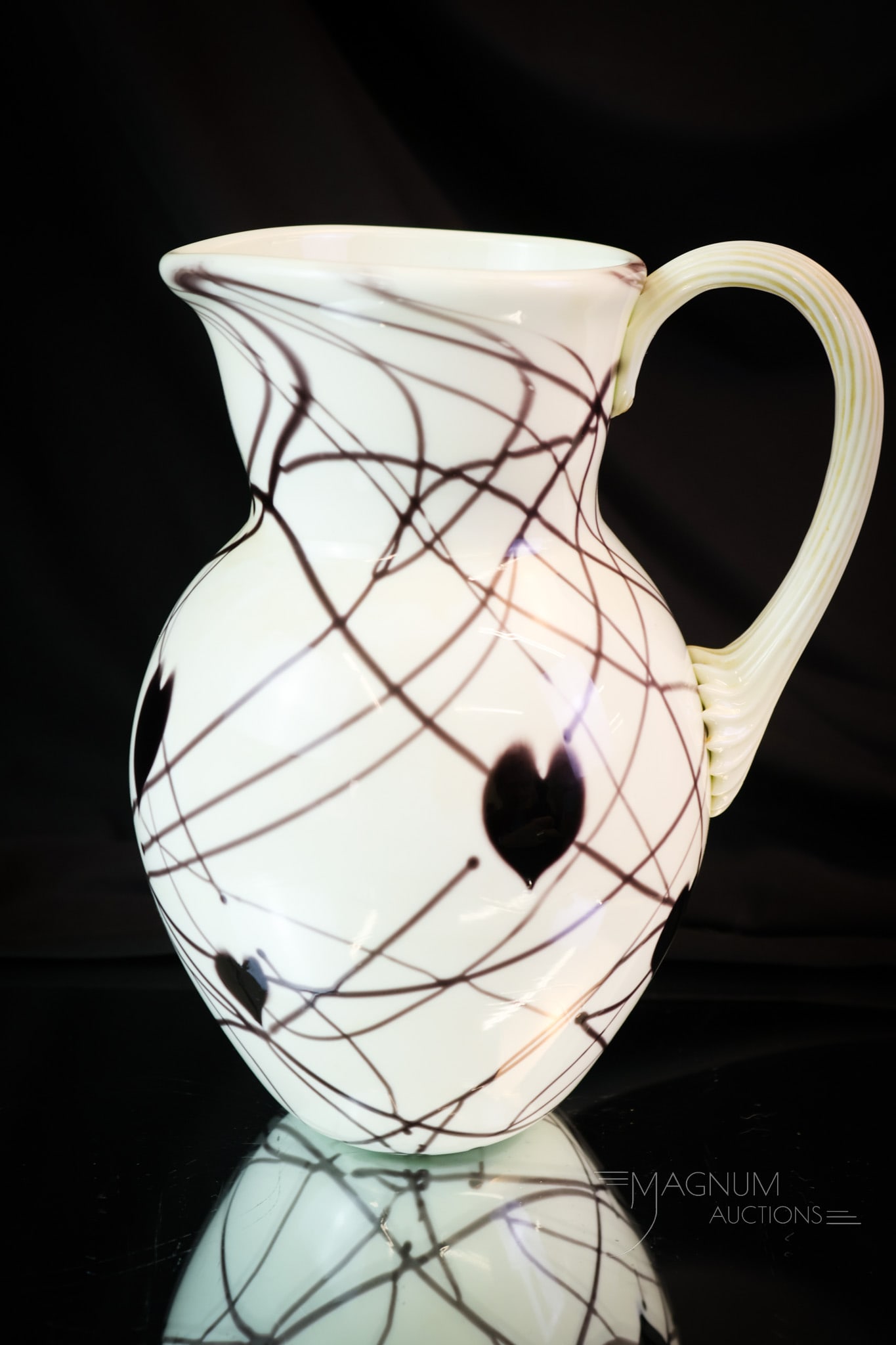 Rare Fenton Uranium Custard Hanging Heart Sample Water Pitcher (1 of 6)