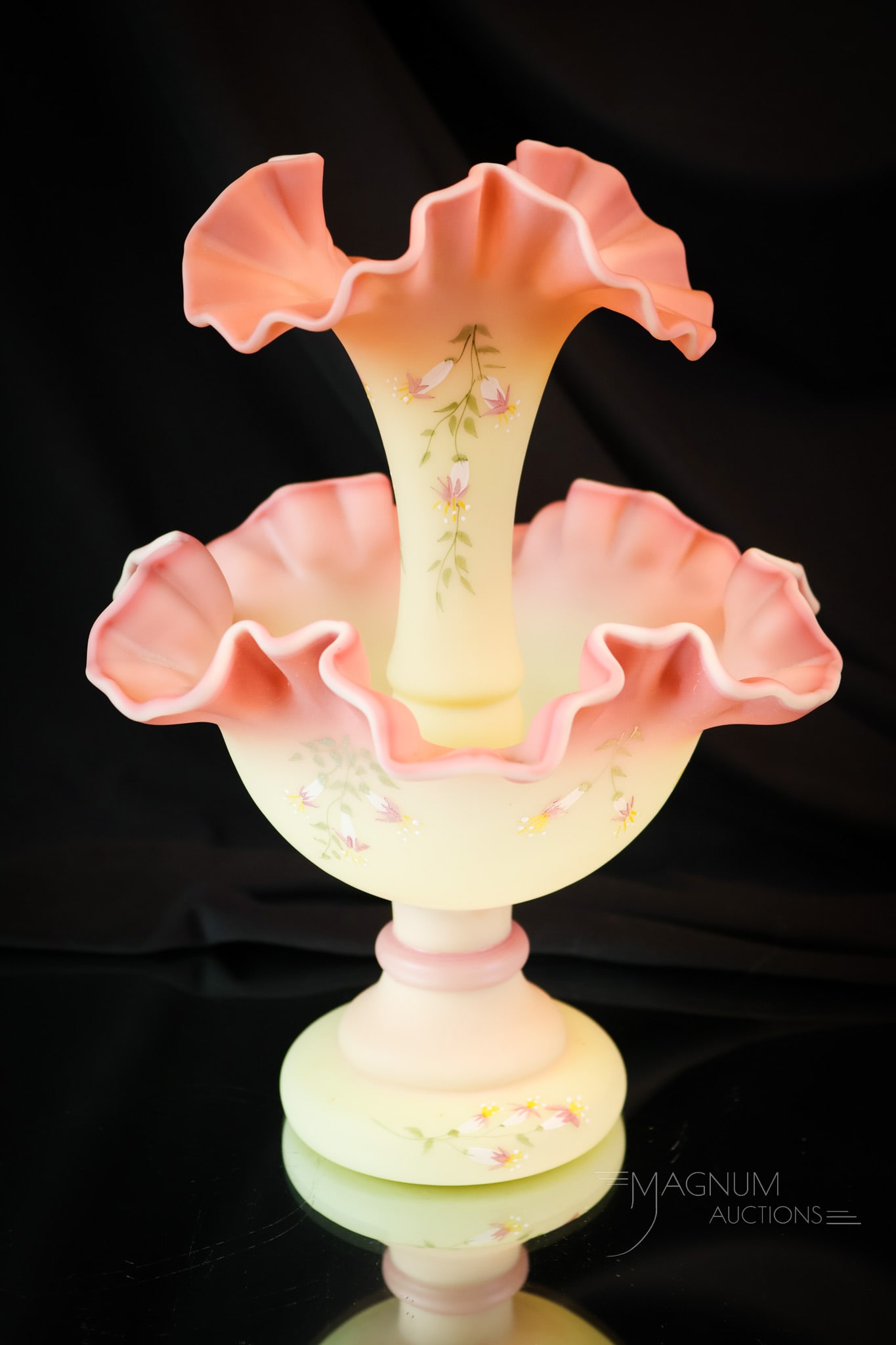 Fenton Burmese Art Glass Uranium Burmese Epergne (1 of 7)