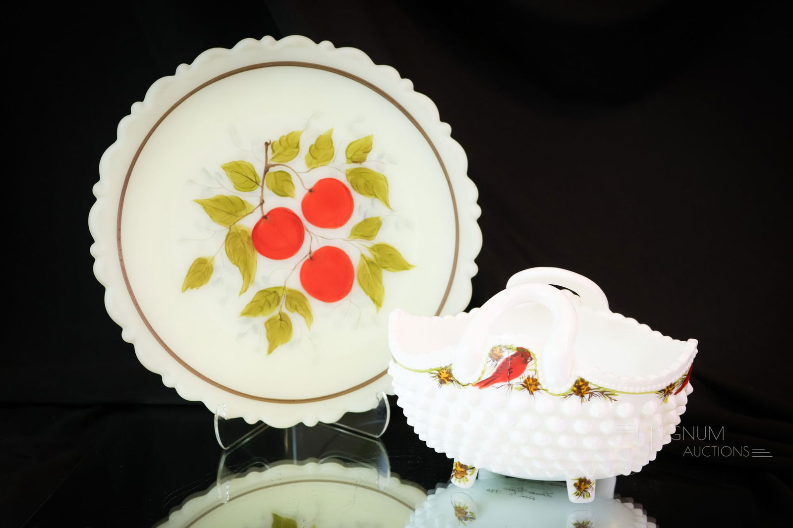 2 pc Lot Fenton Art Glass Louise Piper hand Painted (1 of 8)