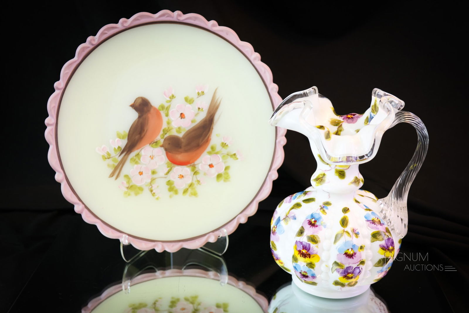 2 pc Lot Fenton Hand Painted Louise Piper Art Glass (1 of 7)
