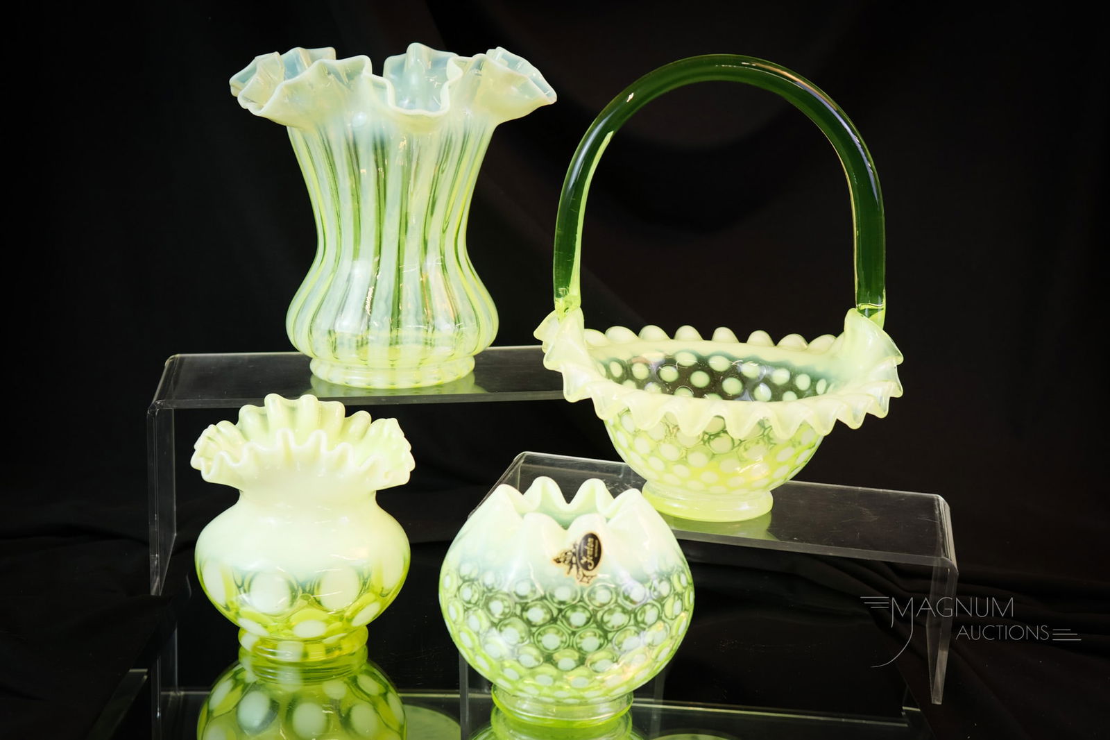 4 pc Lot Fenton Topaz Vaseline Uranium Opalescent Art Glass (1 of 7)