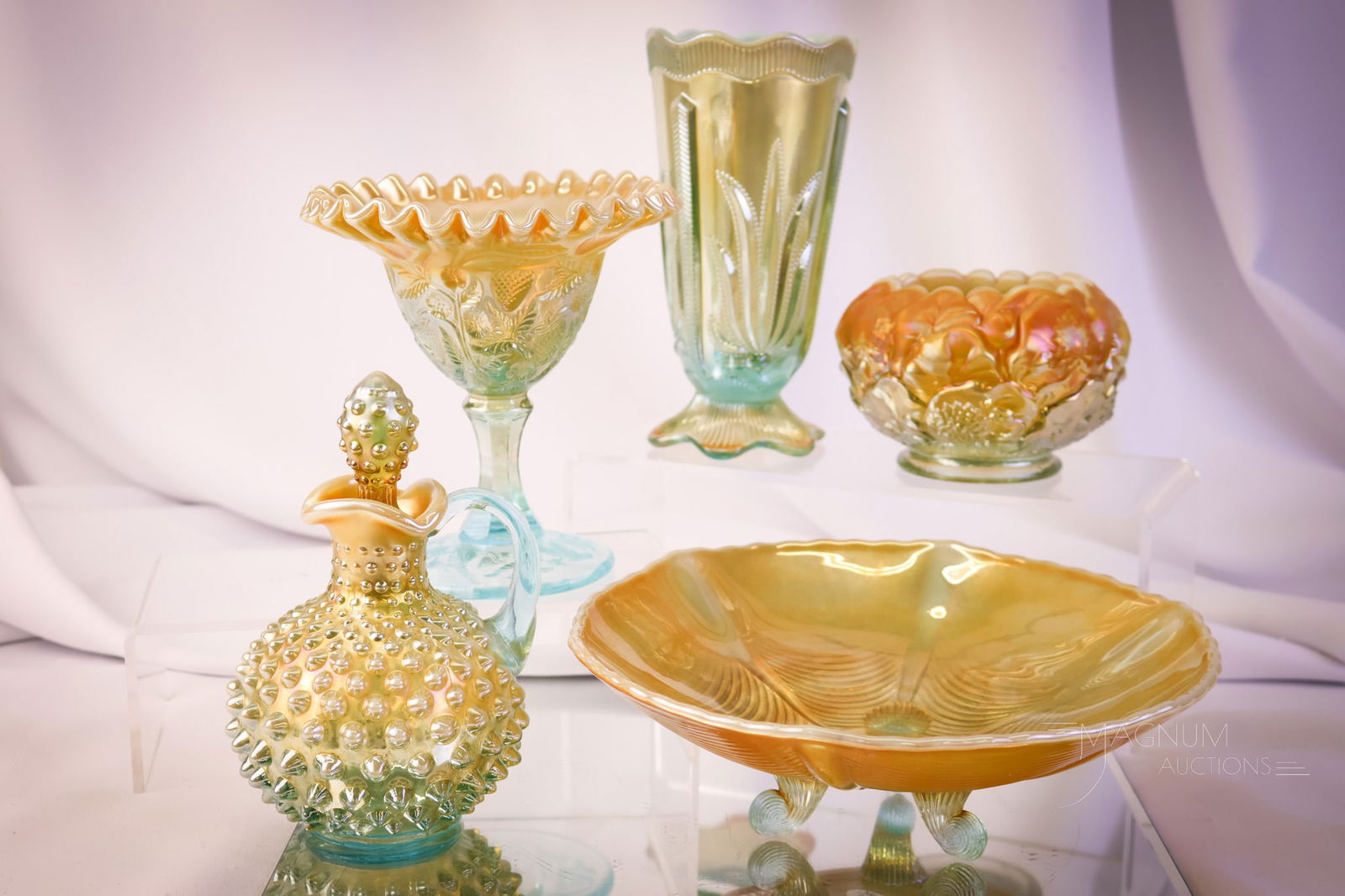 5 pc Lot Fenton Levay Aqua Opalescent Art Glass (1 of 9)