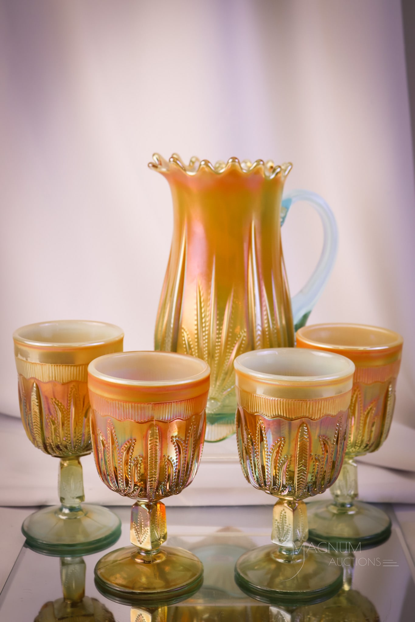 5 pc Lot Fenton Levay Aqua Opalescent Cactus Water Set (1 of 7)