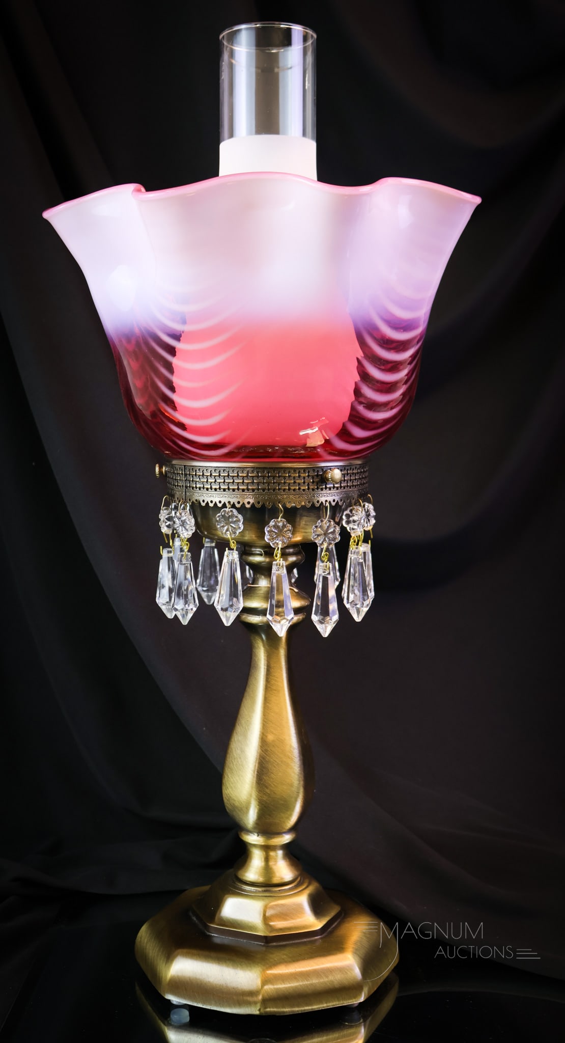 Fenton Cranberry Opalescent Art Glass Opalescent Drapery Table Lamp (1 of 7)