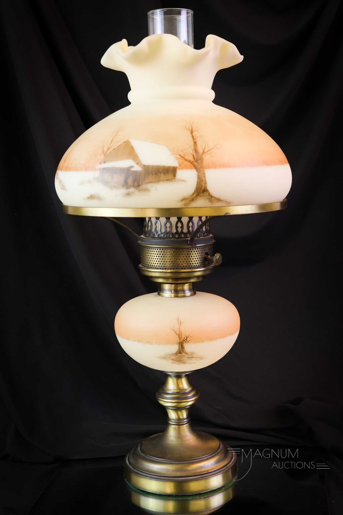 Fenton Cameo Satin Art Glass Winter Sunset Table Lamp (1 of 12)