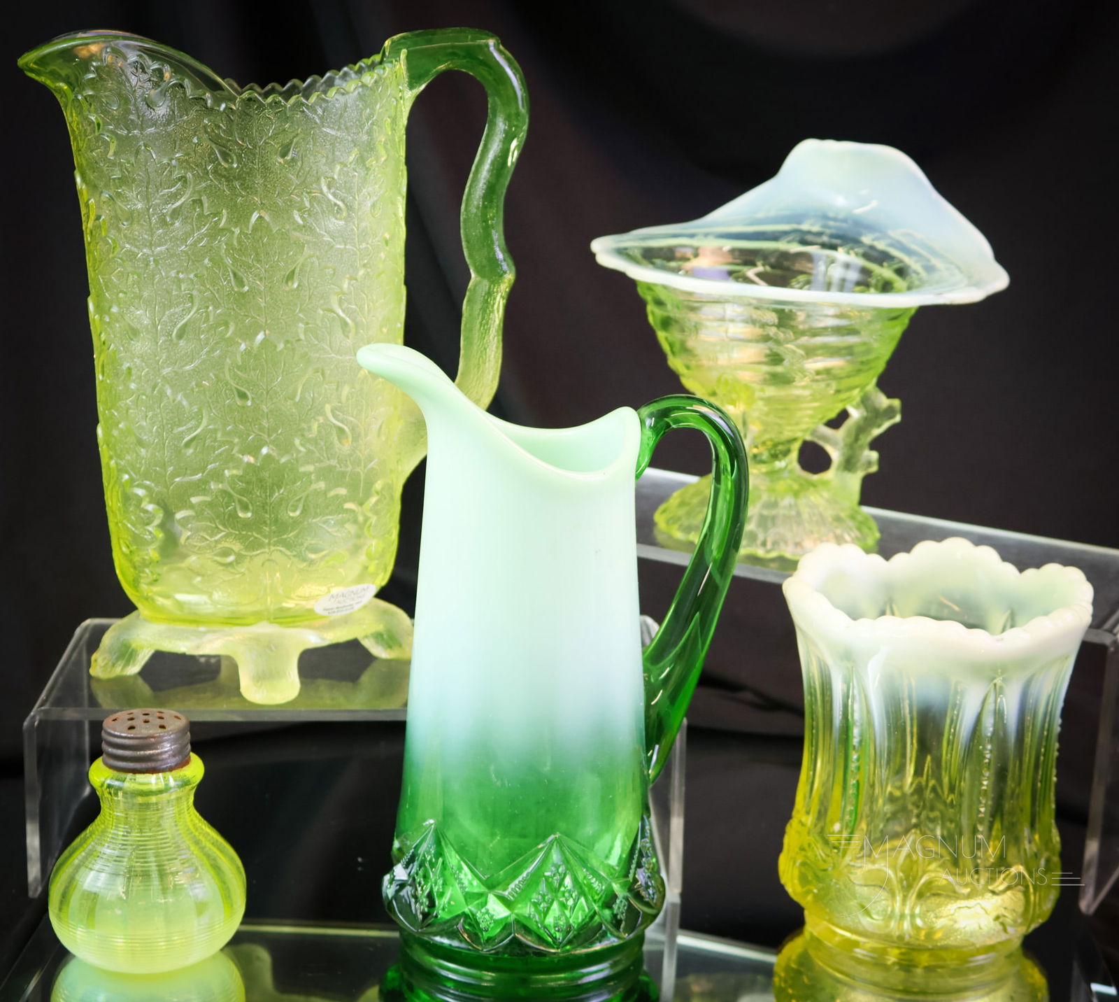 5 pc Lot Uranium Vaseline Green Opalescent Glass (1 of 7)