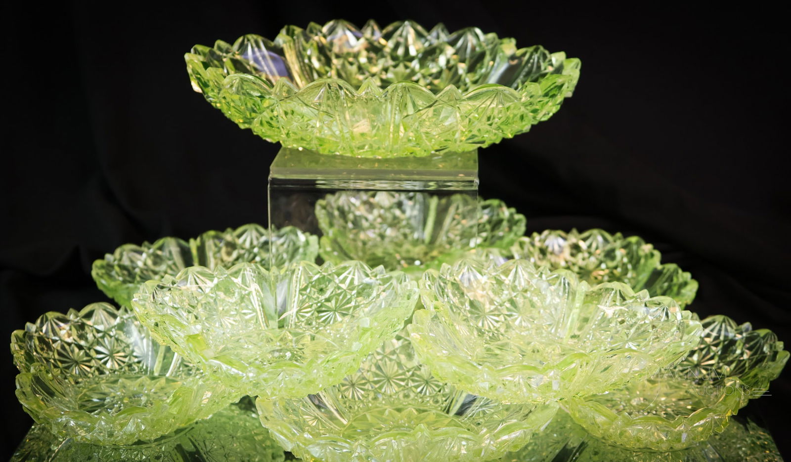 9 pc Victorian Uranium Vaseline Glass Richards & Hartley Berry Set (1 of 11)