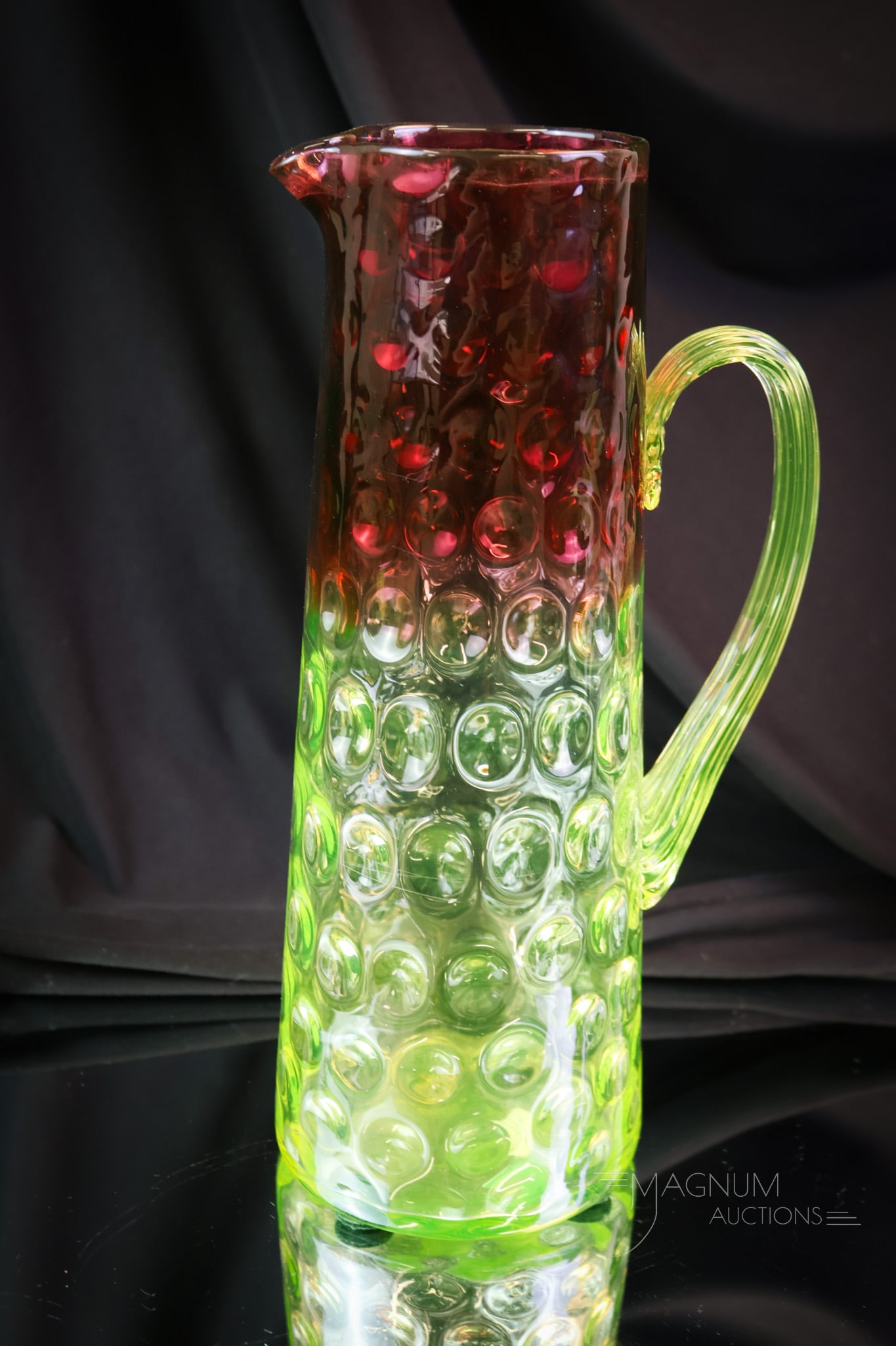 Rare Hobbs Cranberry Uranium Vaseline Victorian Glass Tankard Pitcher (1 of 6)