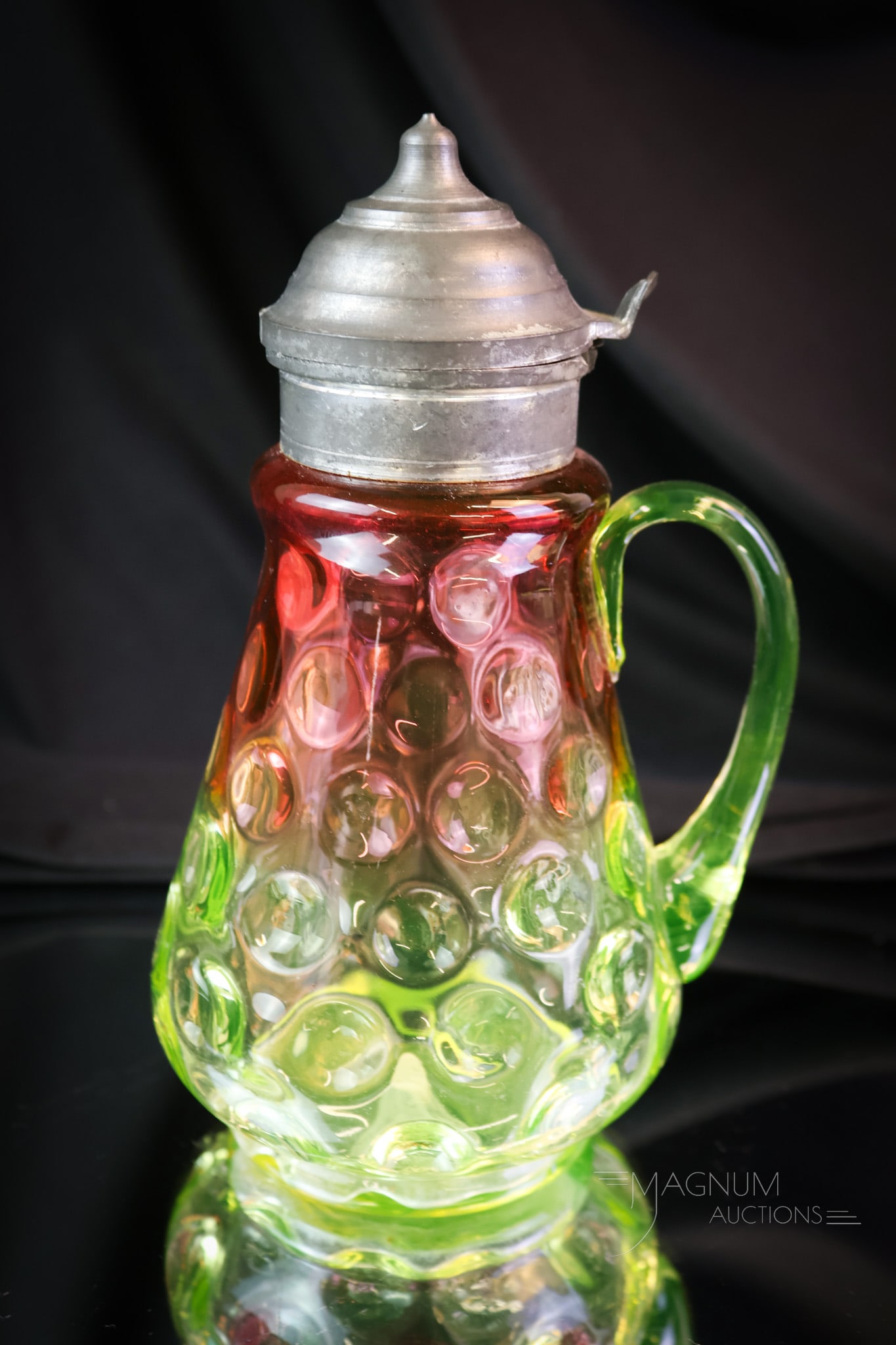 Hobbs Cranberry Uranium Vaseline Victorian Glass Syrup Pitcher (1 of 9)