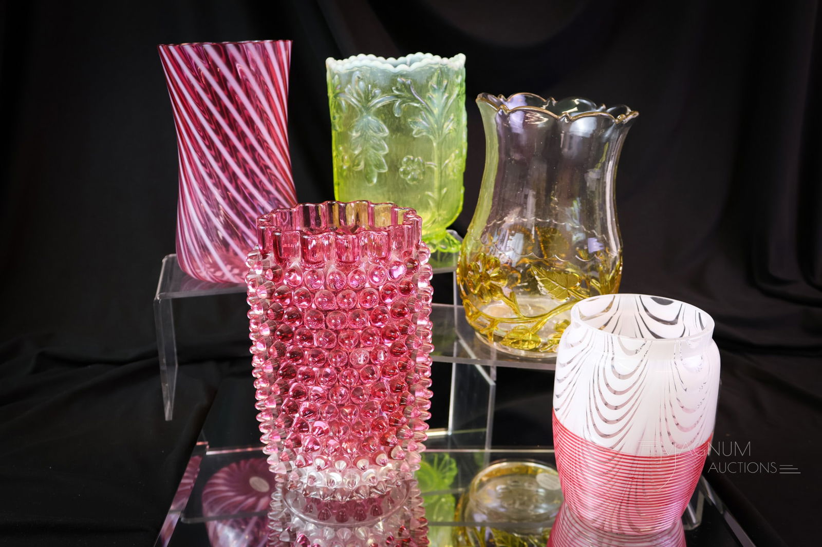 5 pc Lot Victorian Uranium Vaseline Cranberry Hobbs & More Victorian Glass (1 of 4)