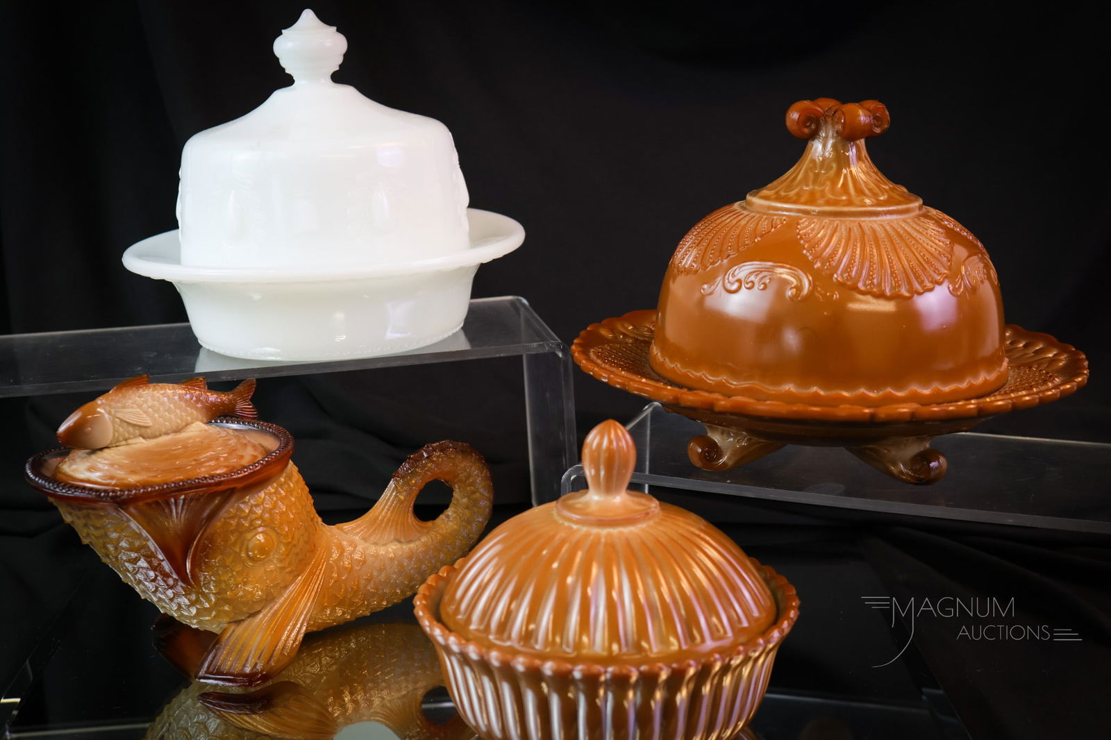 4 pc Lot Victorian Greentown Chocolate & More Glass (1 of 18)