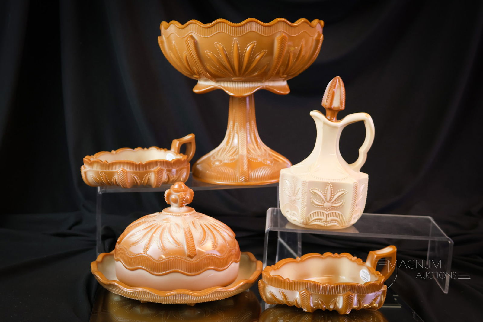 5 pc Lot Victorian Greentown Chocolate Cactus Glass (1 of 15)