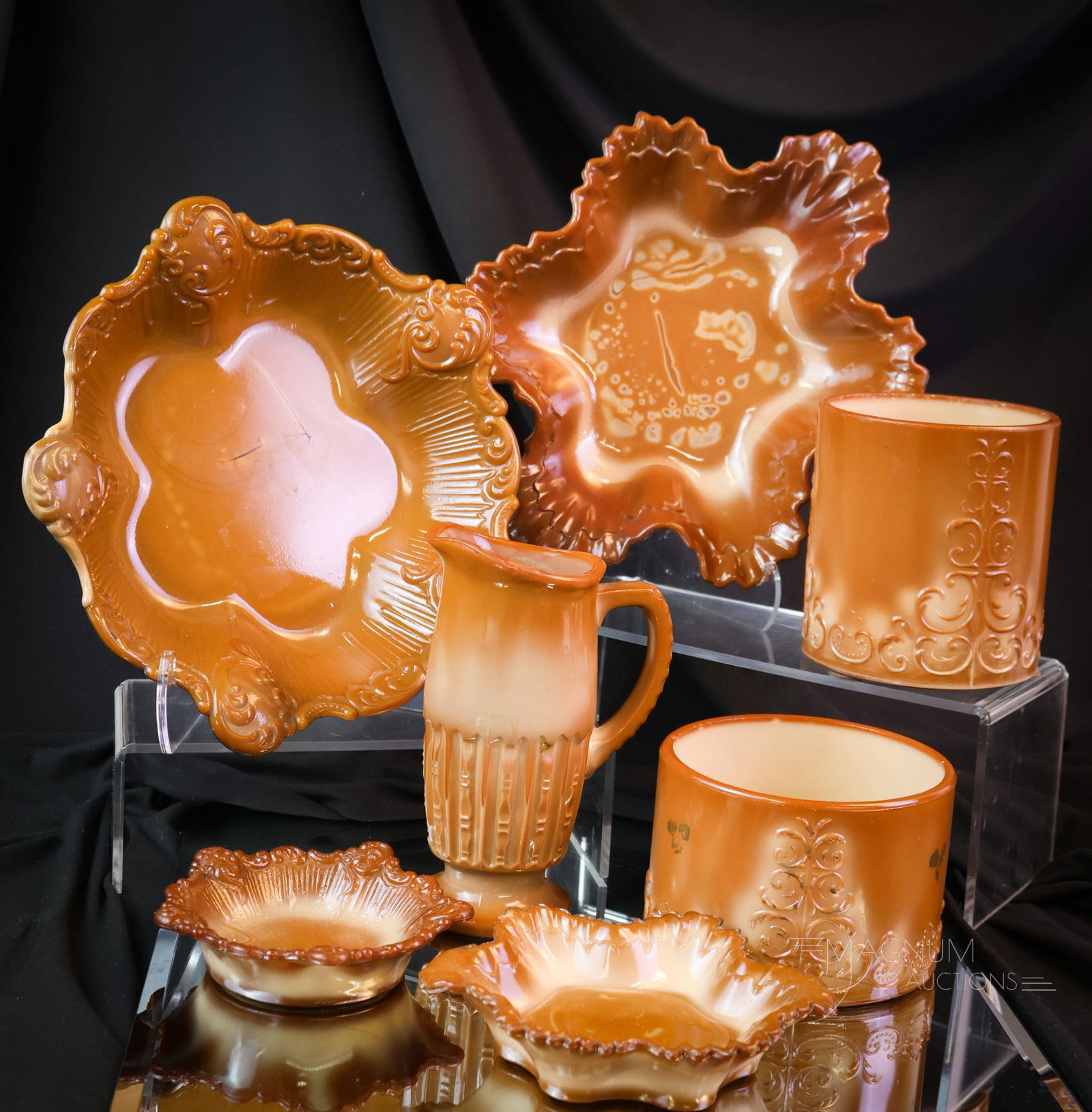 7 pc Lot Victorian Greentown Chocolate Glass (1 of 13)