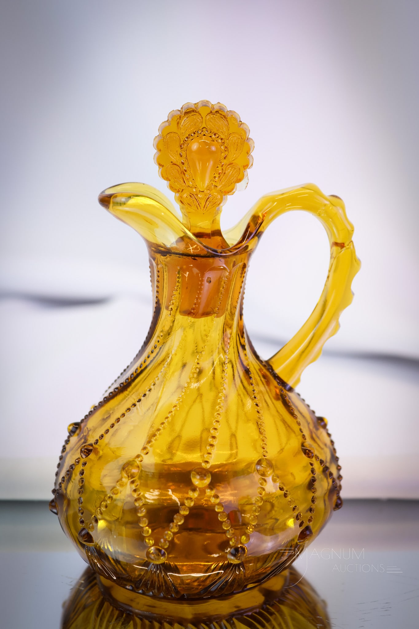 Victorian Greentown Amber Cord Drapery Glass Cruet (1 of 6)