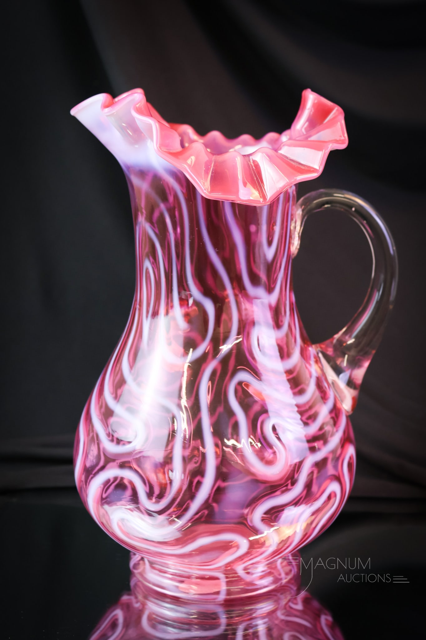 Victorian Cranberry Opalescent Swirling Maze Water Pitcher (1 of 7)