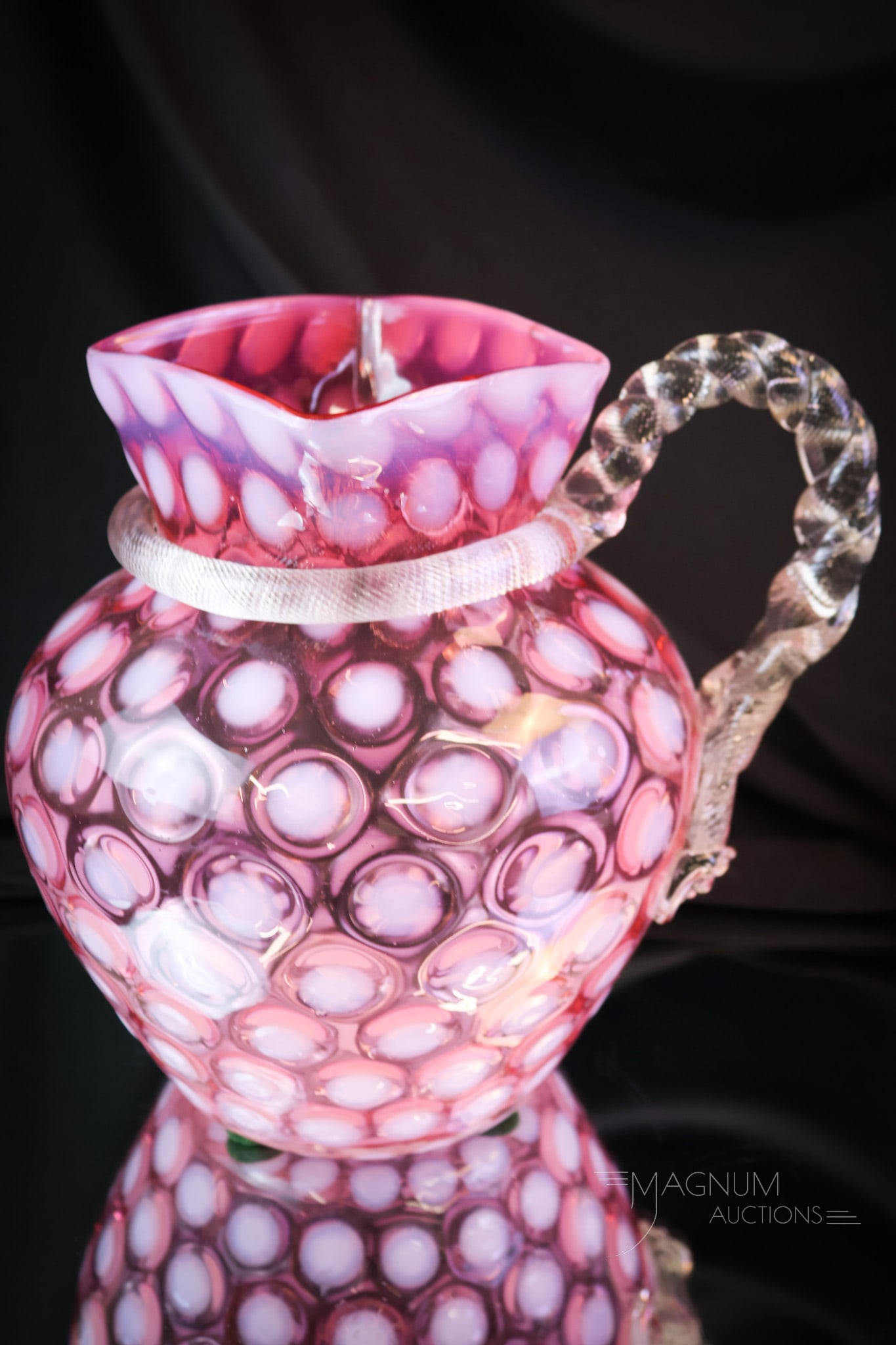 Cranberry Opalescent Victorian Rope Handle Water Pitcher (1 of 5)