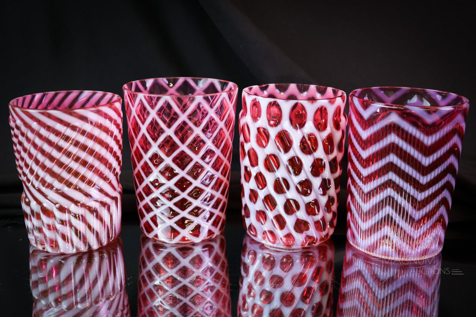 4 pc Lot Victorian Cranberry Opalescent Glass Tumblers (1 of 7)