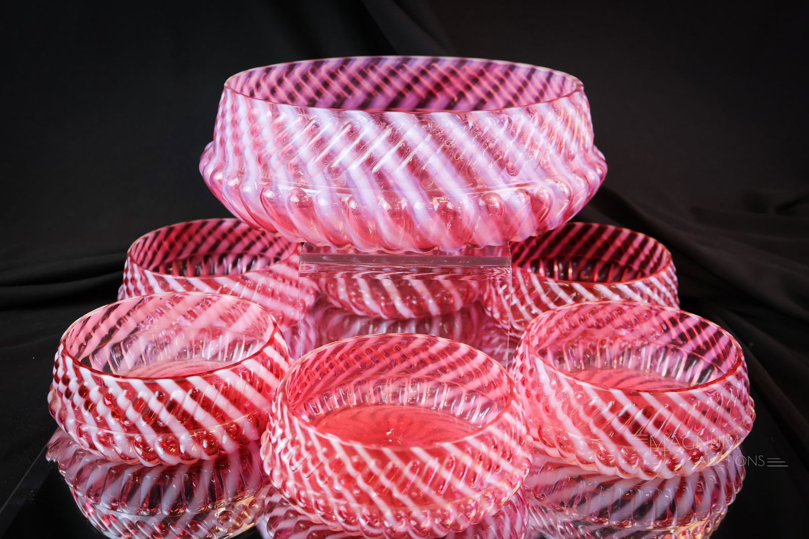 7 pc Set Northwood Cranberry Opalescent Victorian Glass Berry Set (1 of 7)