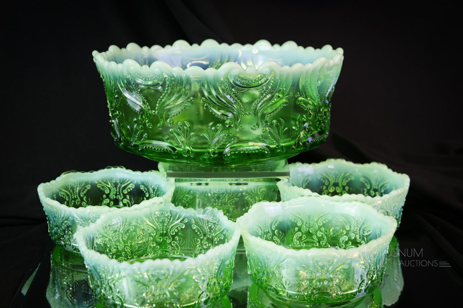 6 pc Set green Opalescent Idyll Victorian Berry Set (1 of 6)