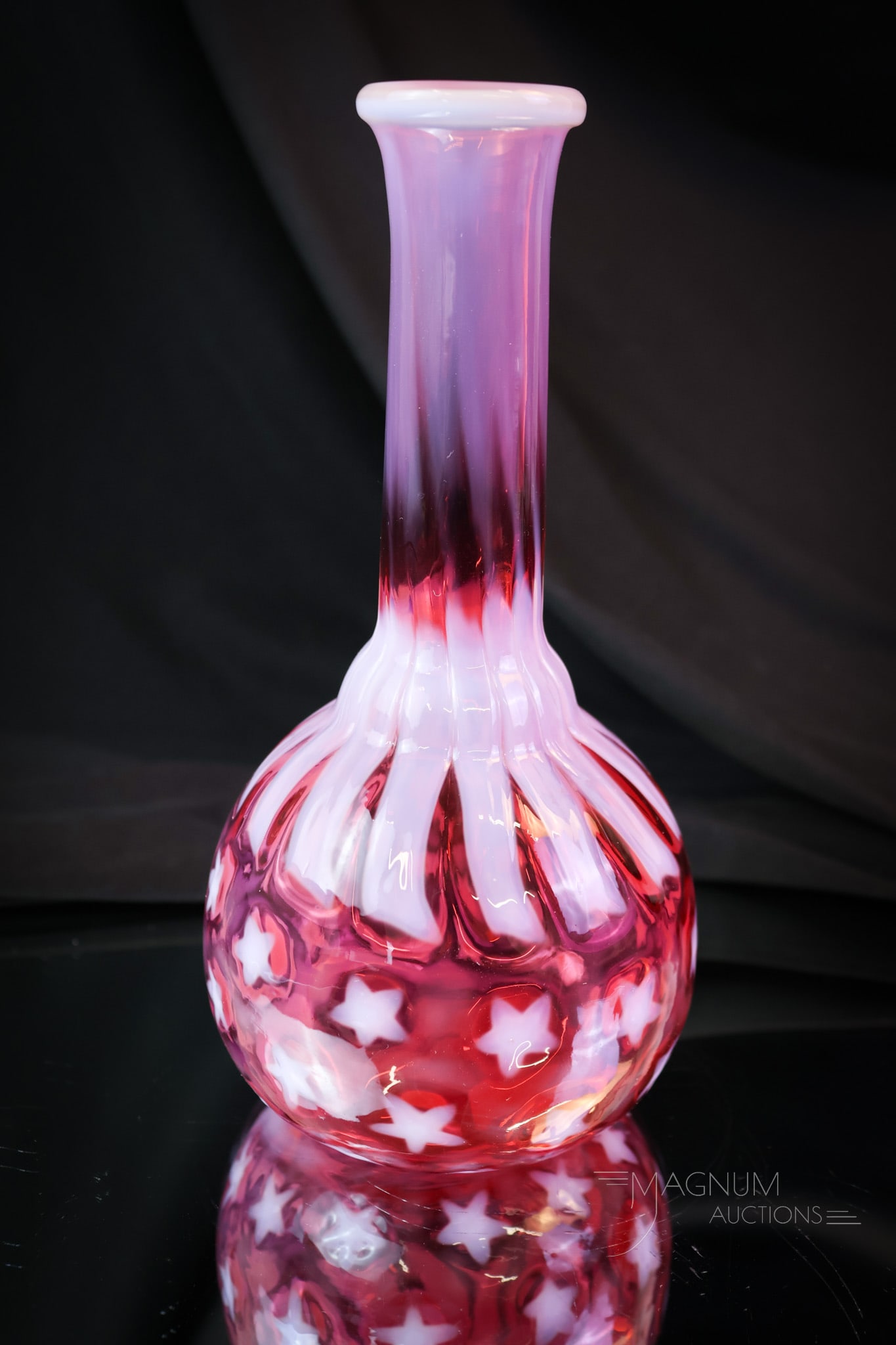 Cranberry Opalescent Stas & Stripes Victorian Glass Barber Bottle (1 of 5)