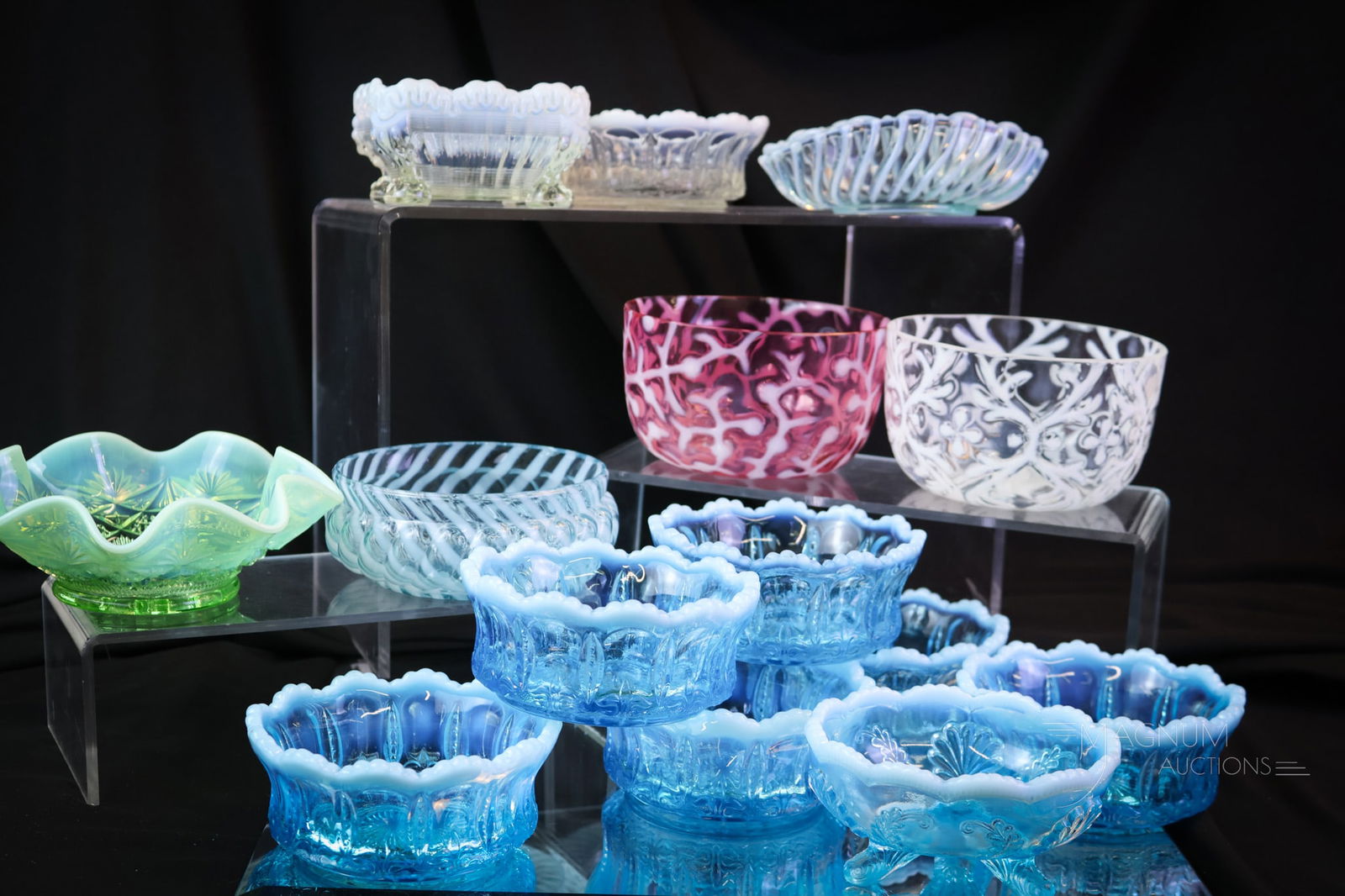 14 pc Lot Victorian Opalescent Glass Bowls (1 of 7)