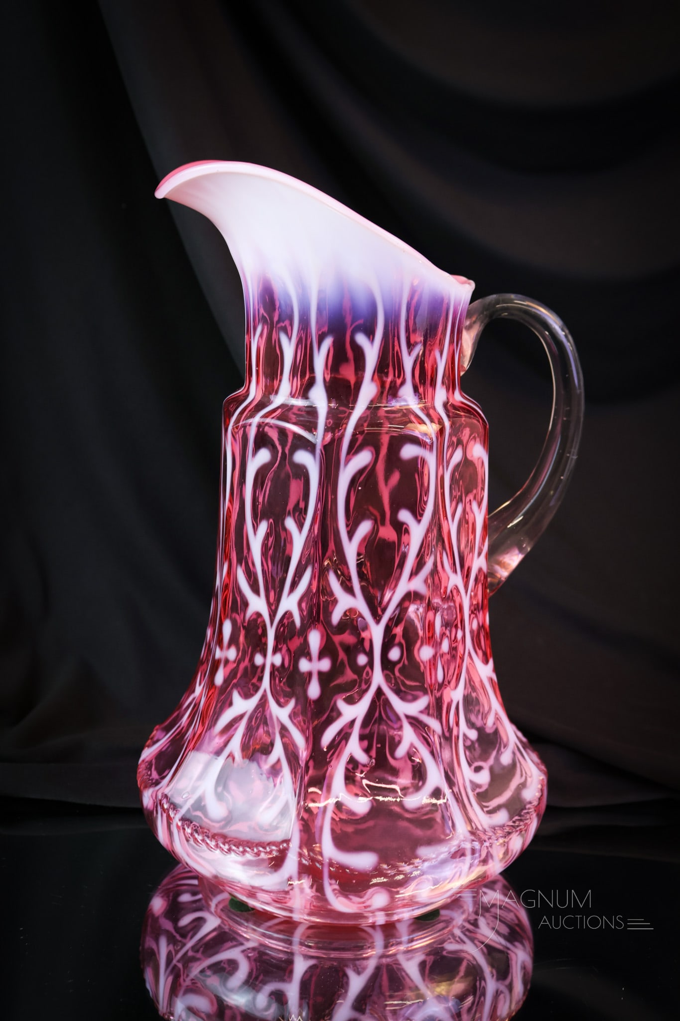 Northwood Cranberry Opalescent Victorian Glass Tankard Pitcher (1 of 5)