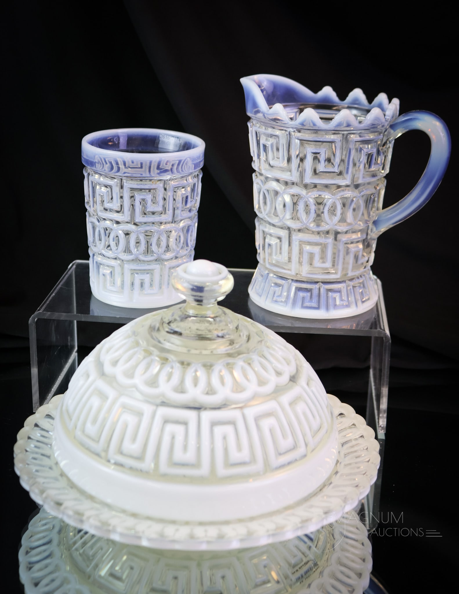 3 pc Lot Fostoria Consolidated Opalescent Glass Double Greek Key (1 of 7)