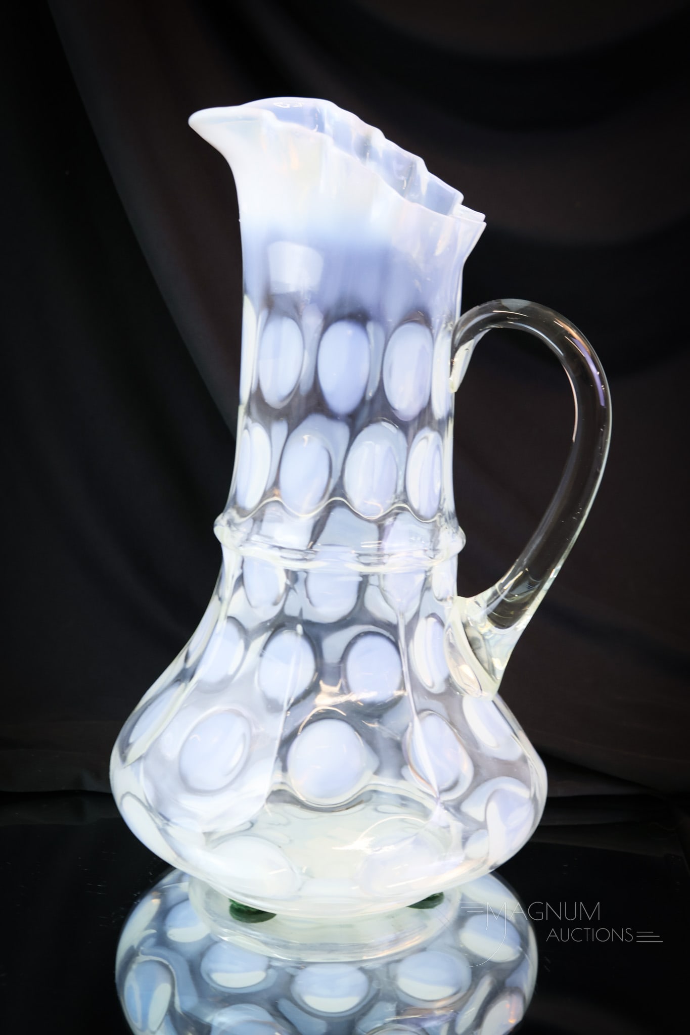 Rare Northwood Ribbon Tie Mold Opalescent Glass Tankard Pitcher (1 of 5)