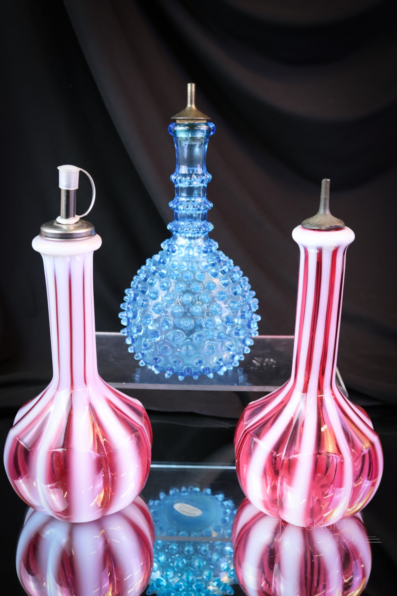 3 pc Lot Hobbs Fenton LG Wright Art Glass Opalescent Barber Bottles (1 of 6)