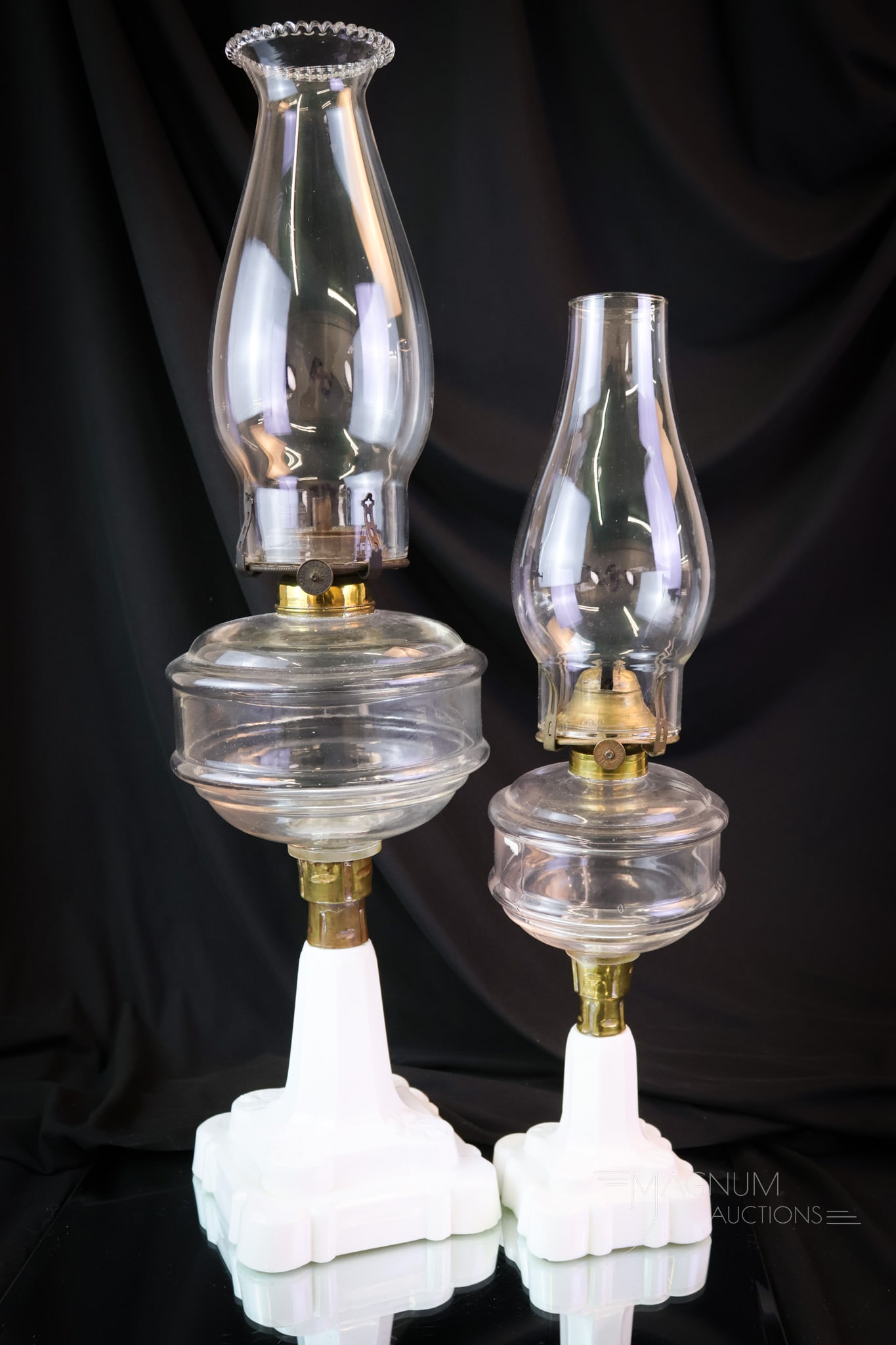 2 pc Lot Victorian Hobbs Glass Blackberry Oil Lamps (1 of 12)