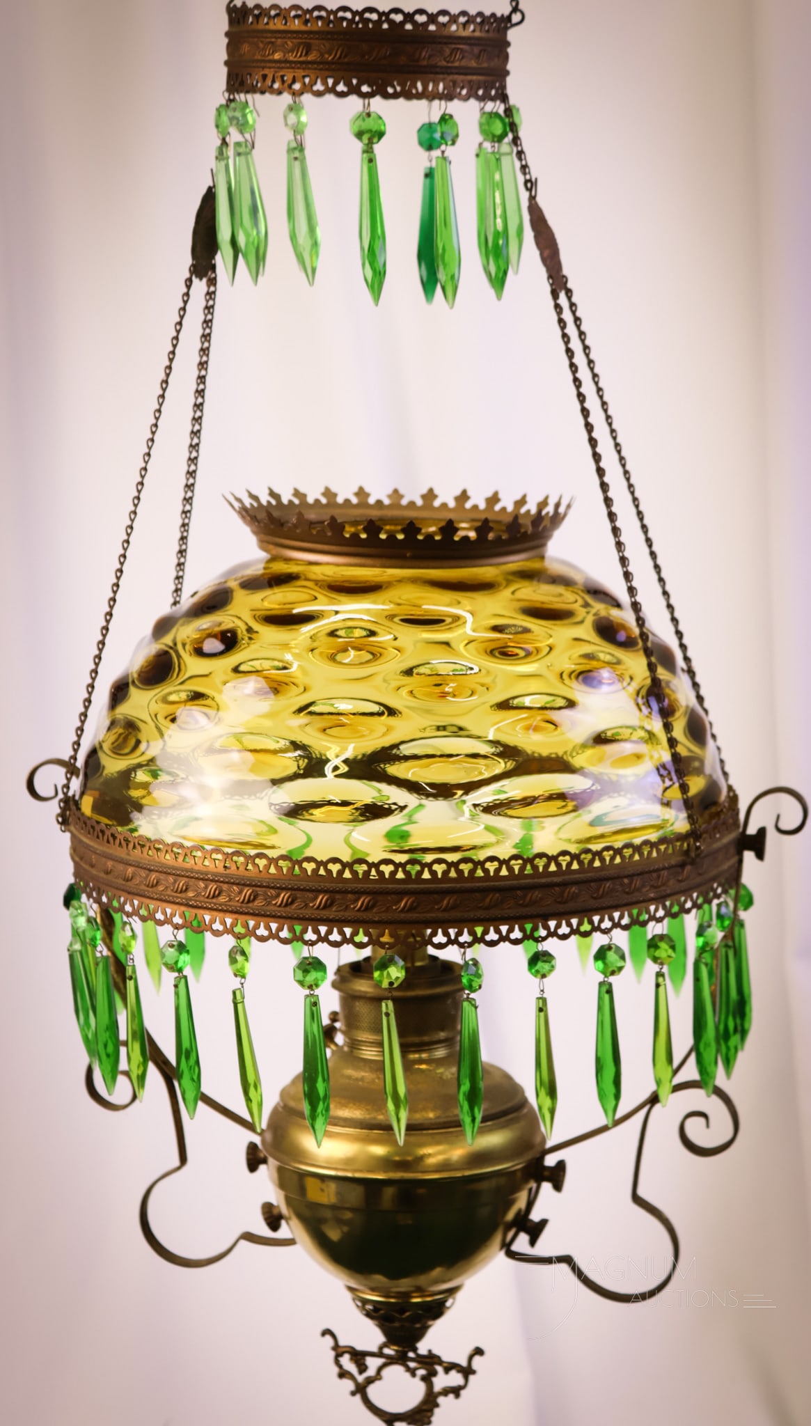 Victorian Amber Glass Hanging Parlor Juno Oil Lamp (1 of 18)