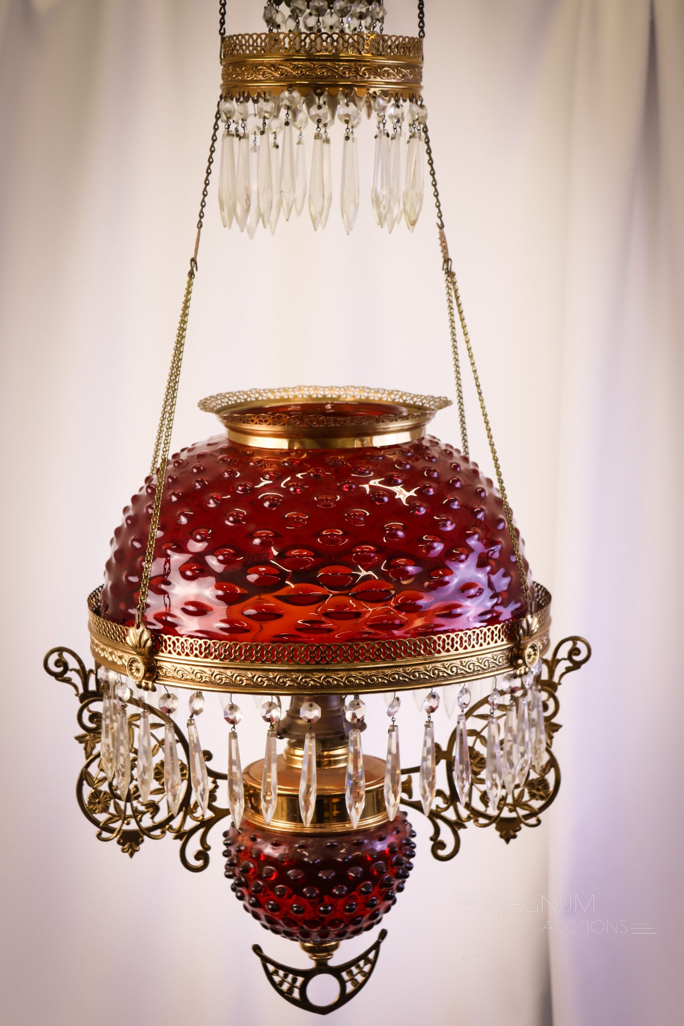 Victorian Ruby Glass Hanging Parlor Oil Lamp (1 of 16)