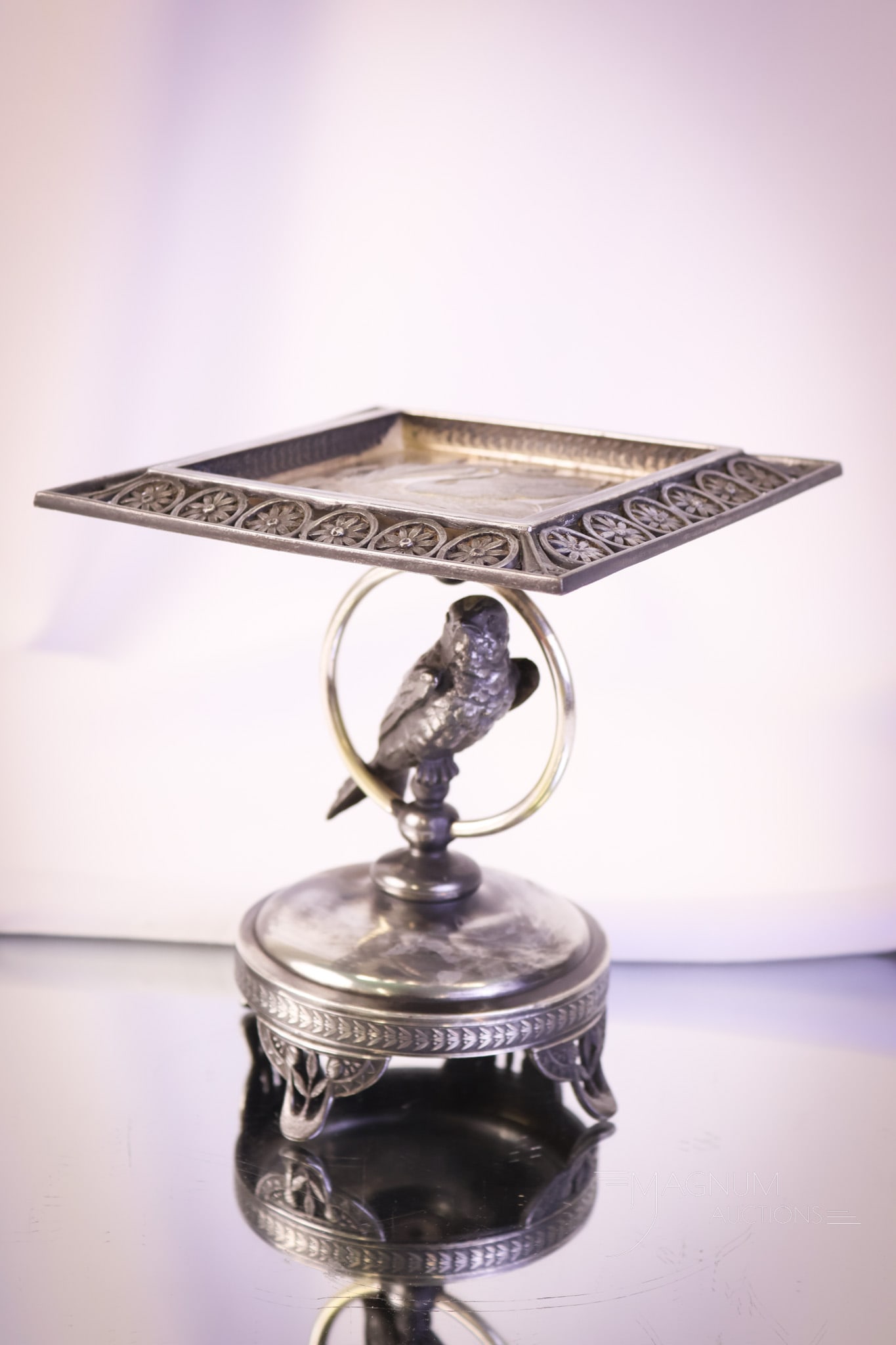 Victorian Pairpoint Figural Parakeet Silverplate Calling Card Tray - 2