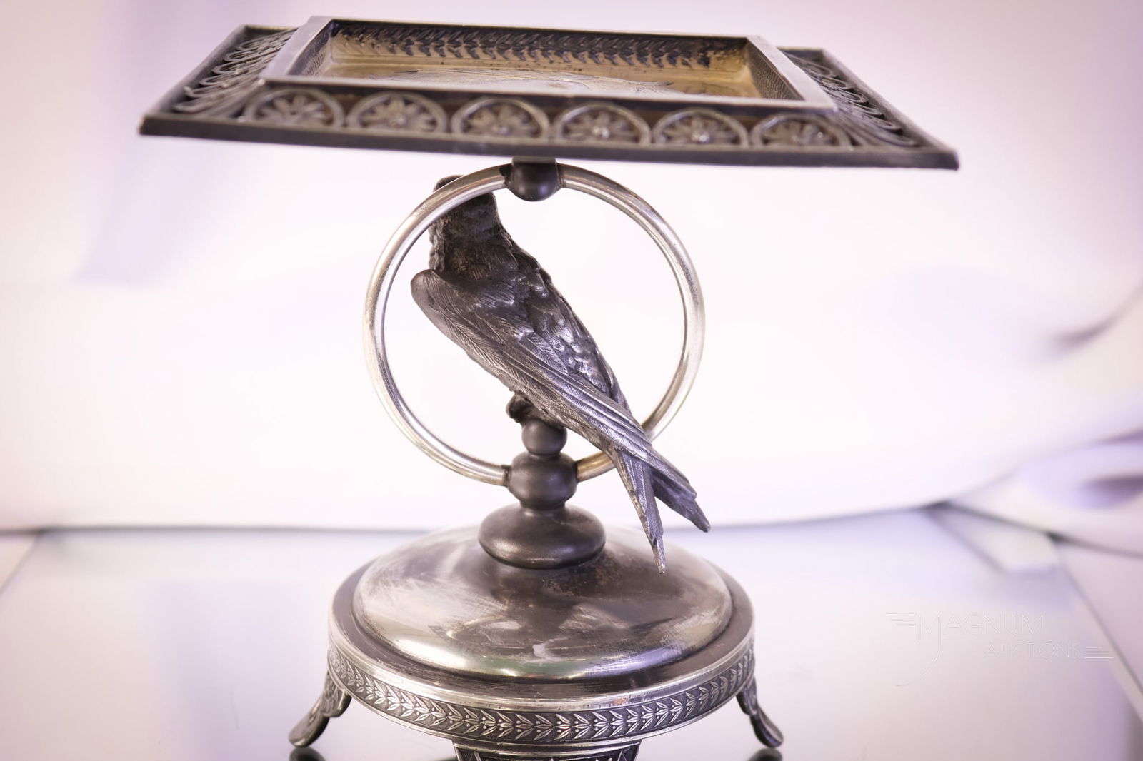 Victorian Pairpoint Figural Parakeet Silverplate Calling Card Tray - 5