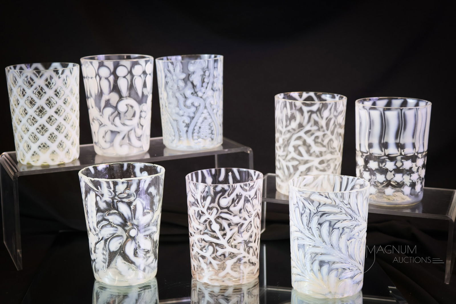 8 pc Lot Victorian Opalescent Glass Tumblers (1 of 9)