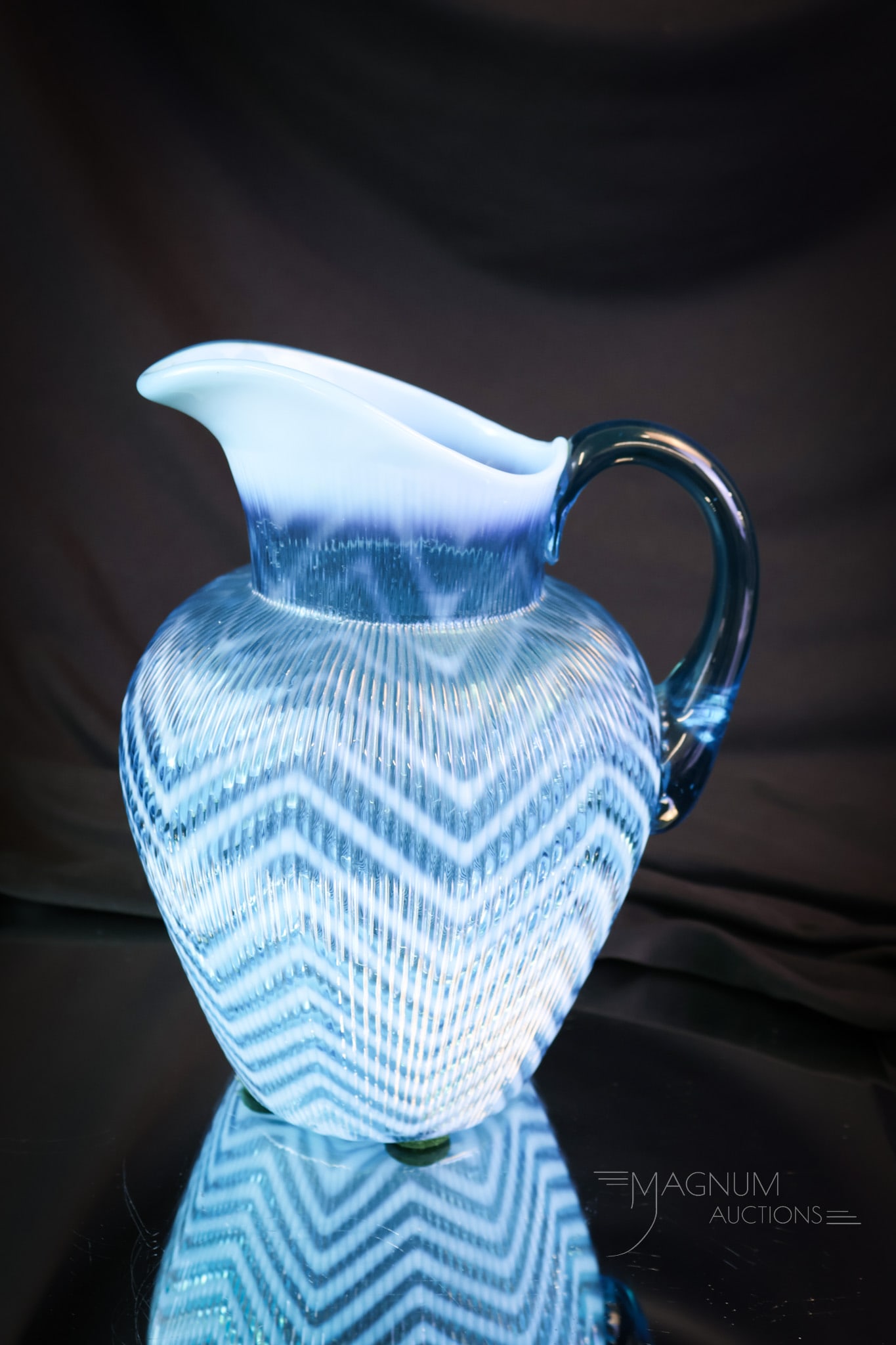 Northwood Blue Opalescent Ribbed Herringbone Victorian Glass Water Pitcher (1 of 5)