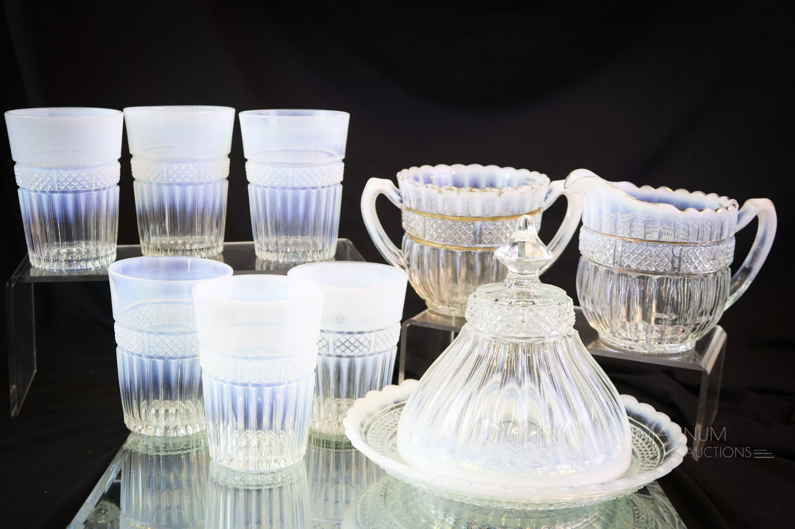 9 pc Lot Northwood Opalescent Victorian Glass Lustre Flute (1 of 10)